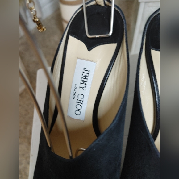 JIMMY CHOO Betha 85 Suede And Nappa Leather Mules With Chain, Black 37 - Picture 8 of 16